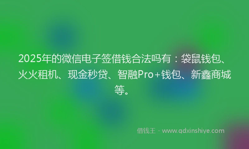 2025年的微信电子签借钱合法吗有：袋鼠钱包、火火租机、现金秒贷、智融Pro+钱包、新鑫商城等。