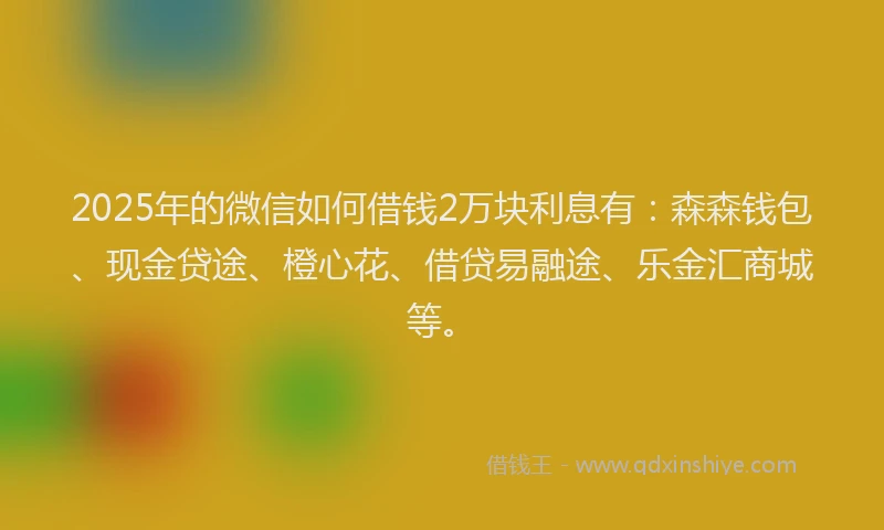 2025年的微信如何借钱2万块利息有：森森钱包、现金贷途、橙心花、借贷易融途、乐金汇商城等。
