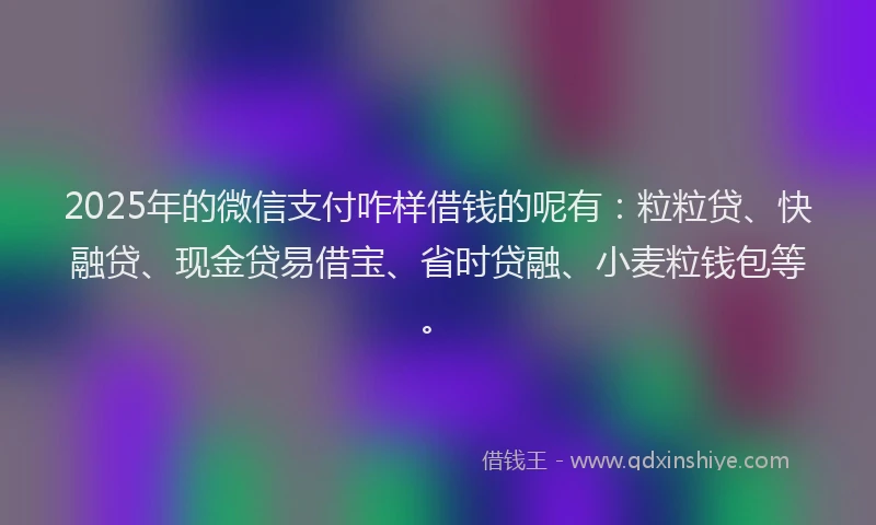 2025年的微信支付咋样借钱的呢有：粒粒贷、快融贷、现金贷易借宝、省时贷融、小麦粒钱包等。