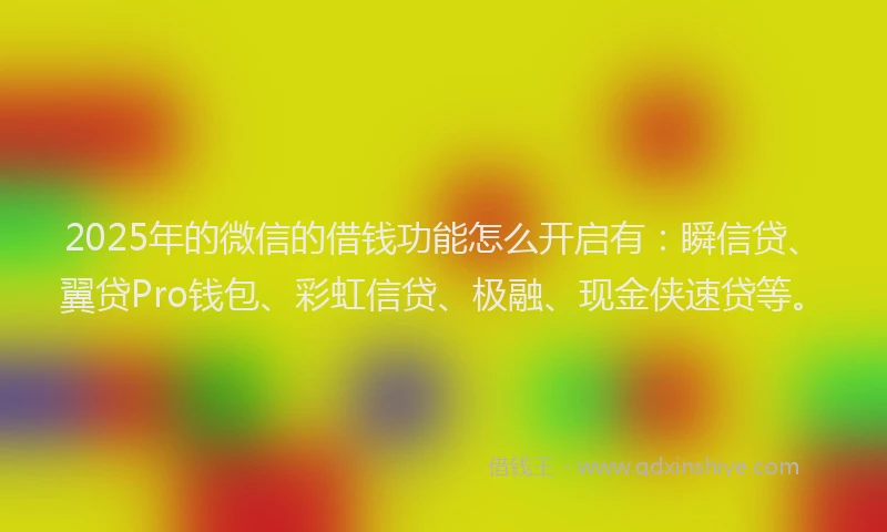 2025年的微信的借钱功能怎么开启有：瞬信贷、翼贷Pro钱包、彩虹信贷、极融、现金侠速贷等。