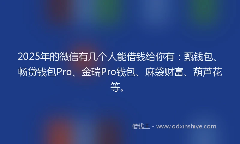 2025年的微信有几个人能借钱给你有：甄钱包、畅贷钱包Pro、金瑞Pro钱包、麻袋财富、葫芦花等。