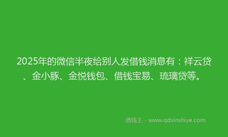 2025年的微信半夜给别人发借钱消息有：祥云贷、金小豚、金悦钱包、借钱宝易、琉璃贷等。