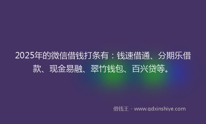 2025年的微信借钱打条有：钱速借通、分期乐借款、现金易融、翠竹钱包、百兴贷等。