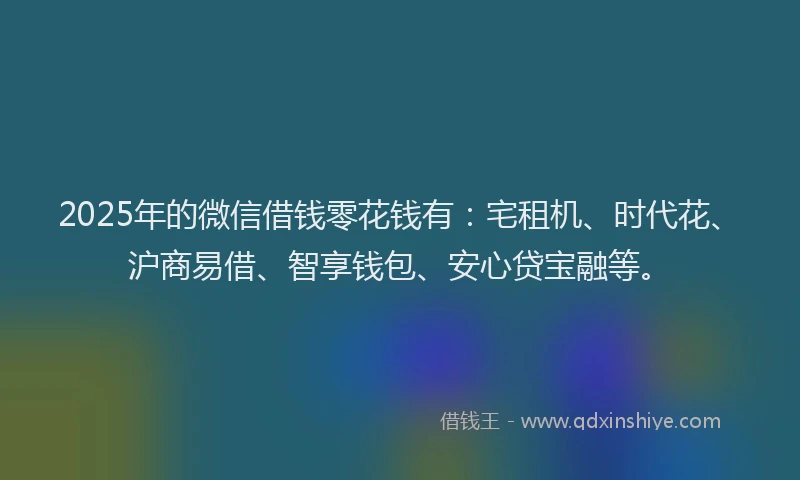 2025年的微信借钱零花钱有：宅租机、时代花、沪商易借、智享钱包、安心贷宝融等。
