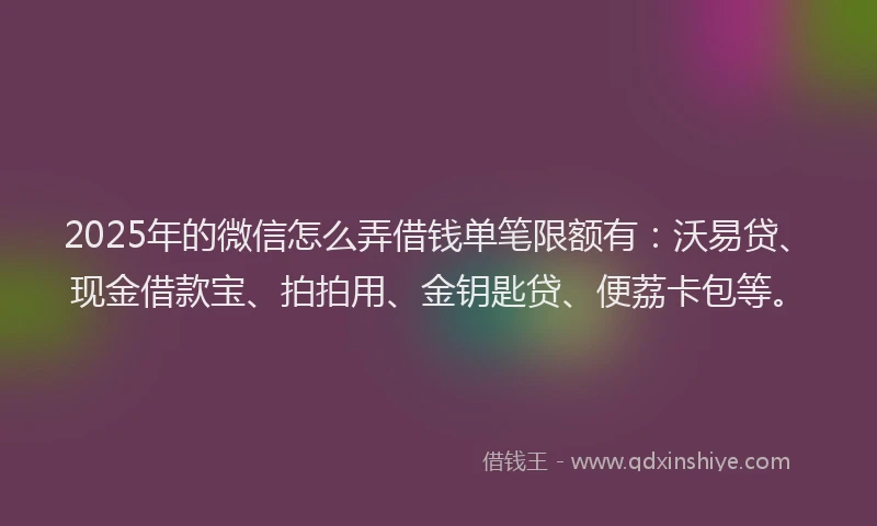 2025年的微信怎么弄借钱单笔限额有：沃易贷、现金借款宝、拍拍用、金钥匙贷、便荔卡包等。