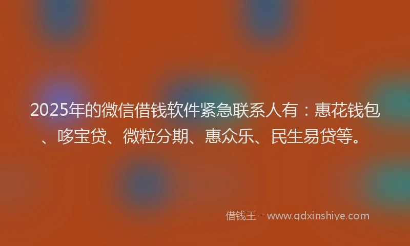 2025年的微信借钱软件紧急联系人有：惠花钱包、哆宝贷、微粒分期、惠众乐、民生易贷等。