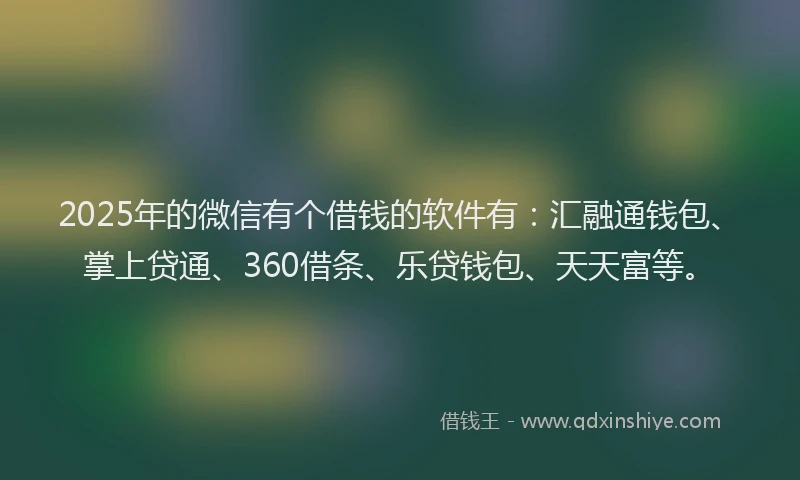 2025年的微信有个借钱的软件有：汇融通钱包、掌上贷通、360借条、乐贷钱包、天天富等。