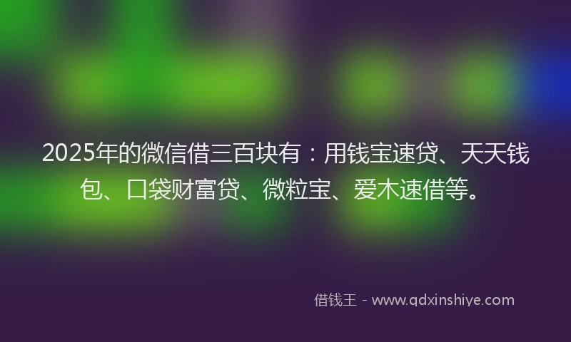 2025年的微信借三百块有：用钱宝速贷、天天钱包、口袋财富贷、微粒宝、爱木速借等。