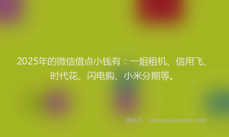 2025年的微信借点小钱有：一姐租机、信用飞、时代花、闪电购、小米分期等。