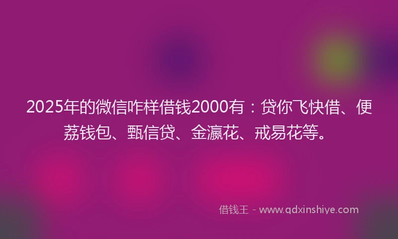 2025年的微信咋样借钱2000有：贷你飞快借、便荔钱包、甄信贷、金瀛花、戒易花等。