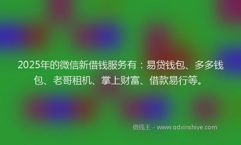 2025年的微信新借钱服务有：易贷钱包、多多钱包、老哥租机、掌上财富、借款易行等。