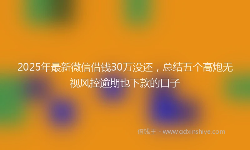 2025年最新微信借钱30万没还，总结五个高炮无视风控逾期也下款的口子