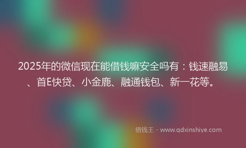 2025年的微信现在能借钱嘛安全吗有：钱速融易、首E快贷、小金鹿、融通钱包、新一花等。