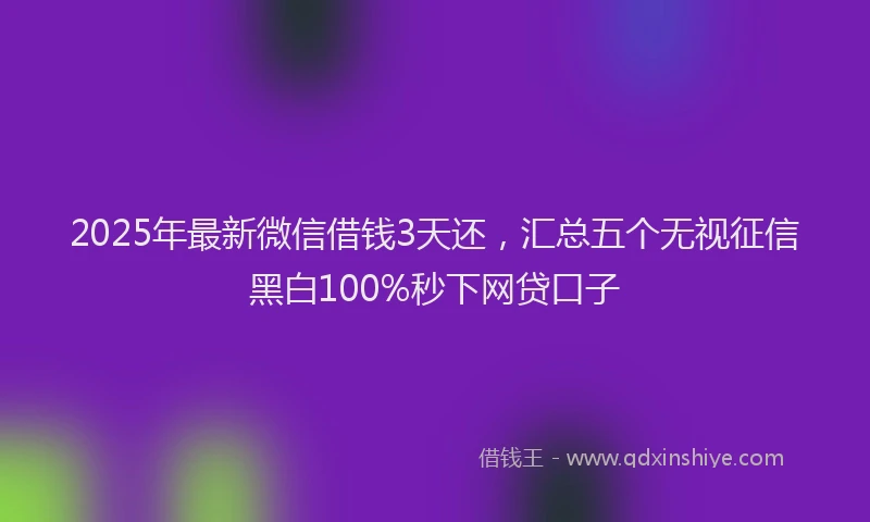 2025年最新微信借钱3天还，汇总五个无视征信黑白100%秒下网贷口子
