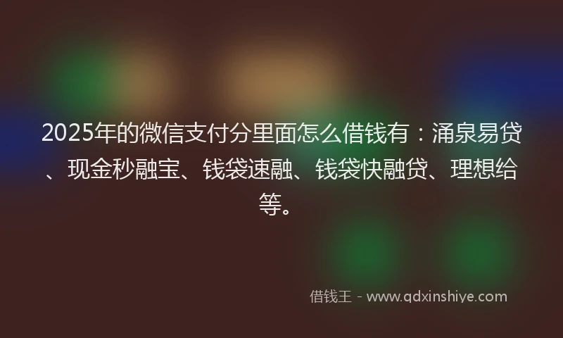 2025年的微信支付分里面怎么借钱有：涌泉易贷、现金秒融宝、钱袋速融、钱袋快融贷、理想给等。