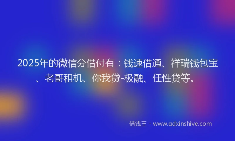 2025年的微信分借付有：钱速借通、祥瑞钱包宝、老哥租机、你我贷-极融、任性贷等。