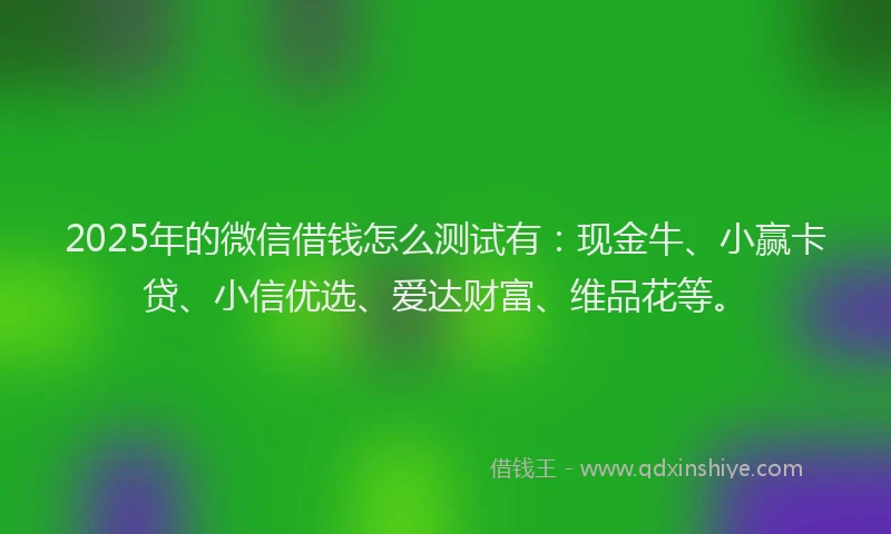 2025年的微信借钱怎么测试有：现金牛、小赢卡贷、小信优选、爱达财富、维品花等。