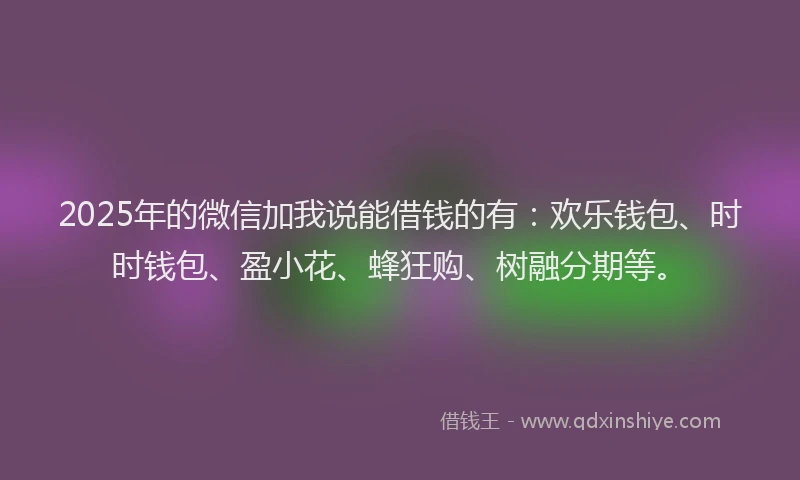 2025年的微信加我说能借钱的有：欢乐钱包、时时钱包、盈小花、蜂狂购、树融分期等。
