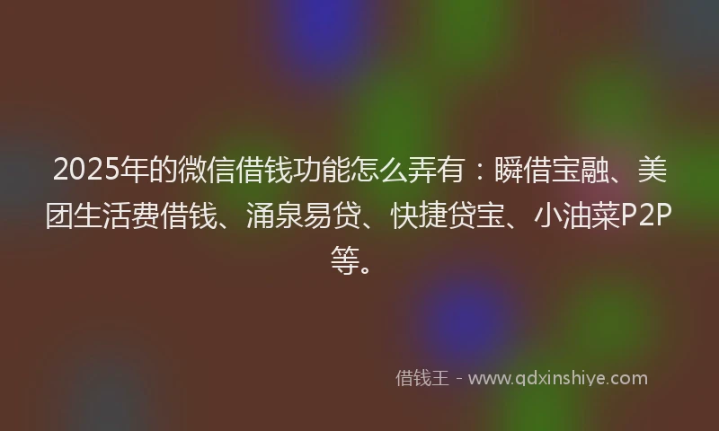 2025年的微信借钱功能怎么弄有：瞬借宝融、美团生活费借钱、涌泉易贷、快捷贷宝、小油菜P2P等。