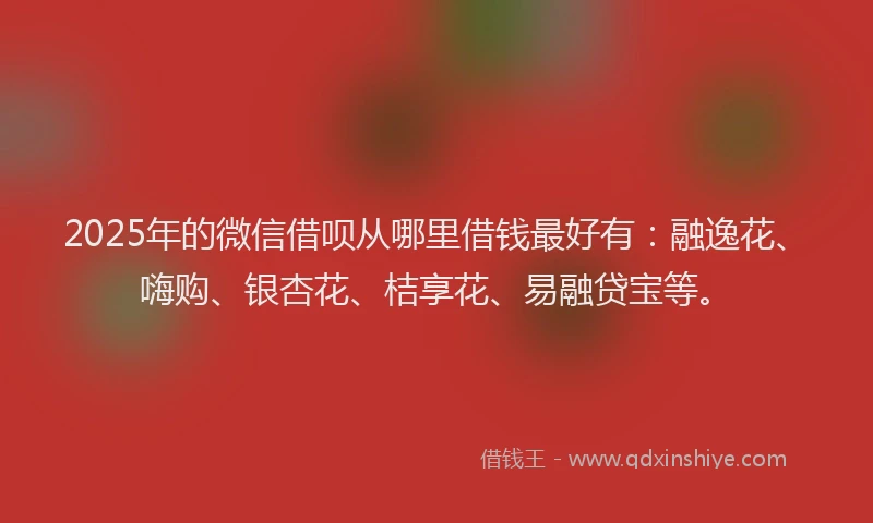 2025年的微信借呗从哪里借钱最好有：融逸花、嗨购、银杏花、桔享花、易融贷宝等。