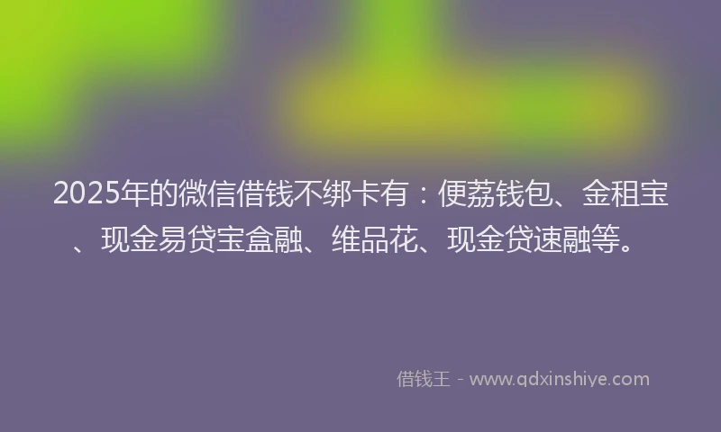 2025年的微信借钱不绑卡有：便荔钱包、金租宝、现金易贷宝盒融、维品花、现金贷速融等。