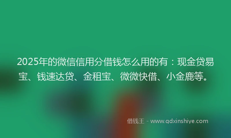 2025年的微信信用分借钱怎么用的有：现金贷易宝、钱速达贷、金租宝、微微快借、小金鹿等。