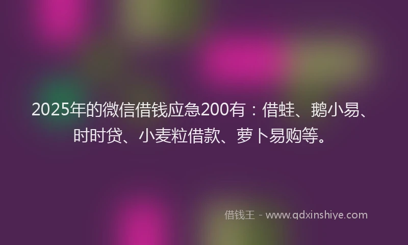 2025年的微信借钱应急200有：借蛙、鹅小易、时时贷、小麦粒借款、萝卜易购等。