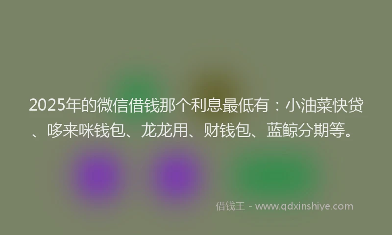 2025年的微信借钱那个利息最低有：小油菜快贷、哆来咪钱包、龙龙用、财钱包、蓝鲸分期等。