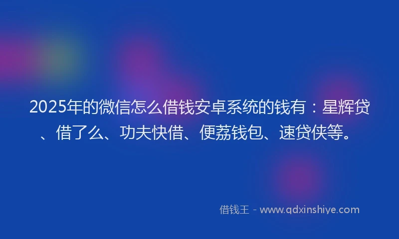 2025年的微信怎么借钱安卓系统的钱有：星辉贷、借了么、功夫快借、便荔钱包、速贷侠等。