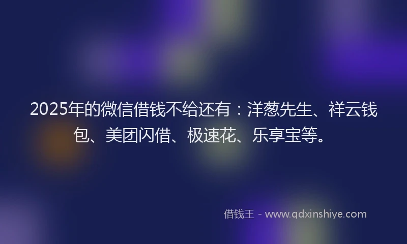 2025年的微信借钱不给还有：洋葱先生、祥云钱包、美团闪借、极速花、乐享宝等。