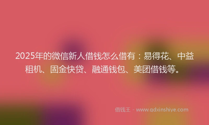 2025年的微信新人借钱怎么借有：易得花、中益租机、固金快贷、融通钱包、美团借钱等。