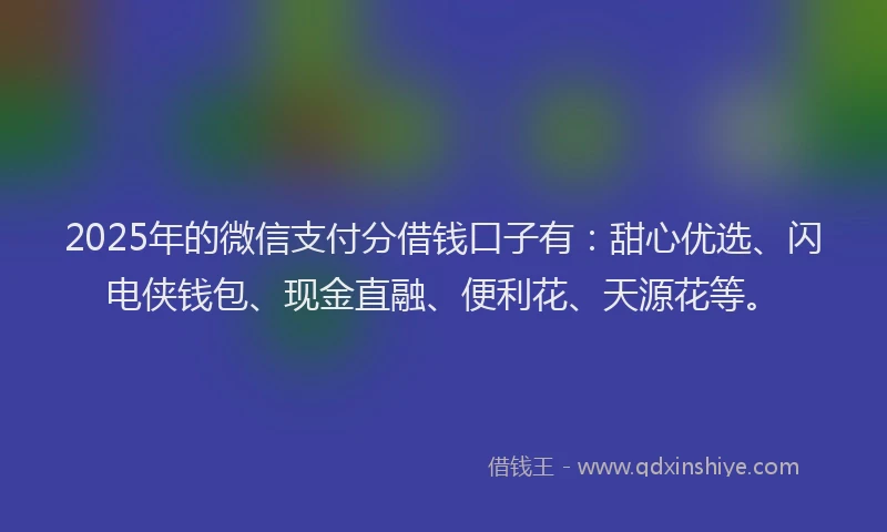 2025年的微信支付分借钱口子有：甜心优选、闪电侠钱包、现金直融、便利花、天源花等。