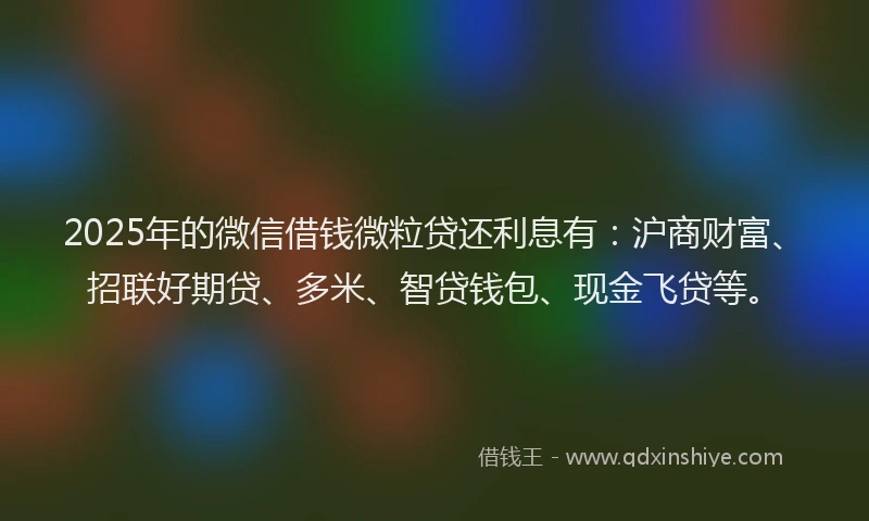 2025年的微信借钱微粒贷还利息有：沪商财富、招联好期贷、多米、智贷钱包、现金飞贷等。