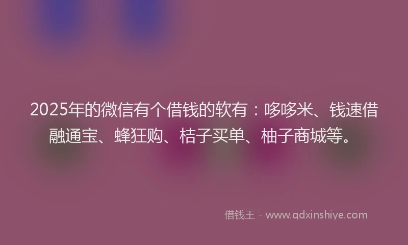 2025年的微信有个借钱的软有：哆哆米、钱速借融通宝、蜂狂购、桔子买单、柚子商城等。