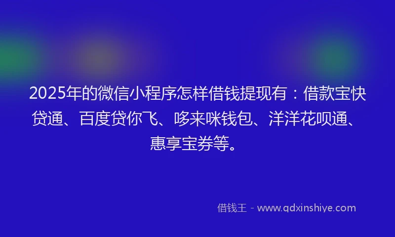 2025年的微信小程序怎样借钱提现有：借款宝快贷通、百度贷你飞、哆来咪钱包、洋洋花呗通、惠享宝券等。