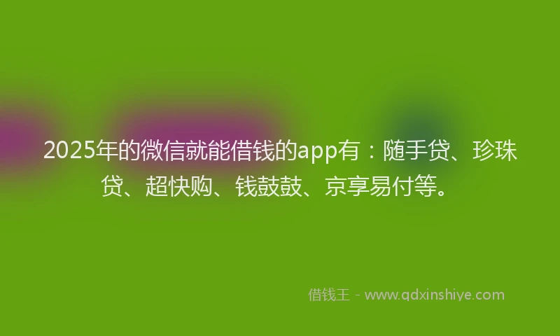 2025年的微信就能借钱的app有：随手贷、珍珠贷、超快购、钱鼓鼓、京享易付等。