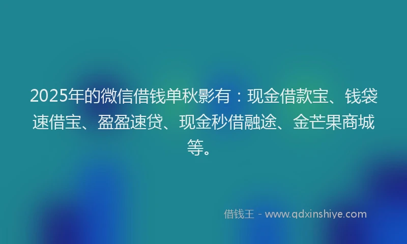 2025年的微信借钱单秋影有：现金借款宝、钱袋速借宝、盈盈速贷、现金秒借融途、金芒果商城等。