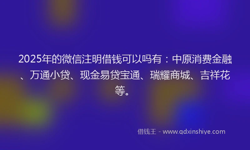 2025年的微信注明借钱可以吗有：中原消费金融、万通小贷、现金易贷宝通、瑞耀商城、吉祥花等。