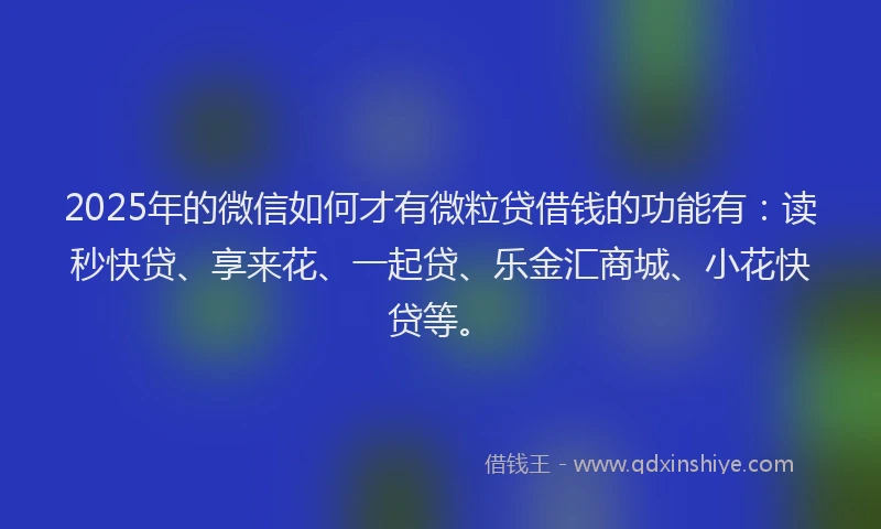 2025年的微信如何才有微粒贷借钱的功能有：读秒快贷、享来花、一起贷、乐金汇商城、小花快贷等。