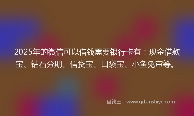 2025年的微信可以借钱需要银行卡有：现金借款宝、钻石分期、信贷宝、口袋宝、小鱼免审等。