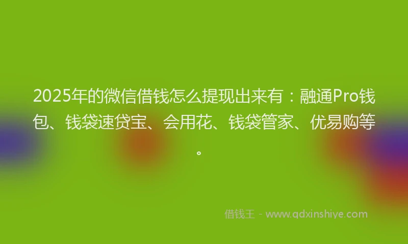 2025年的微信借钱怎么提现出来有：融通Pro钱包、钱袋速贷宝、会用花、钱袋管家、优易购等。