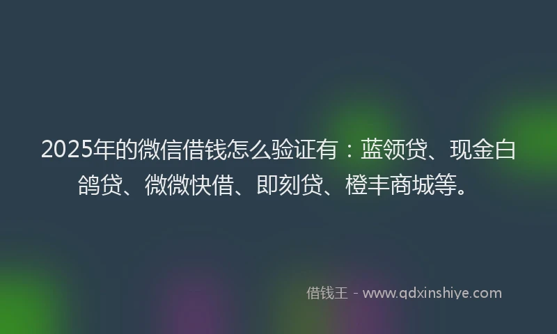 2025年的微信借钱怎么验证有：蓝领贷、现金白鸽贷、微微快借、即刻贷、橙丰商城等。