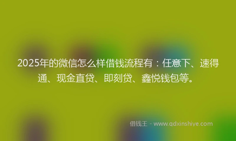 2025年的微信怎么样借钱流程有：任意下、速得通、现金直贷、即刻贷、鑫悦钱包等。