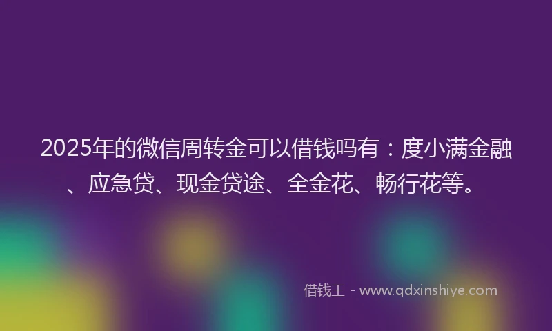 2025年的微信周转金可以借钱吗有：度小满金融、应急贷、现金贷途、全金花、畅行花等。