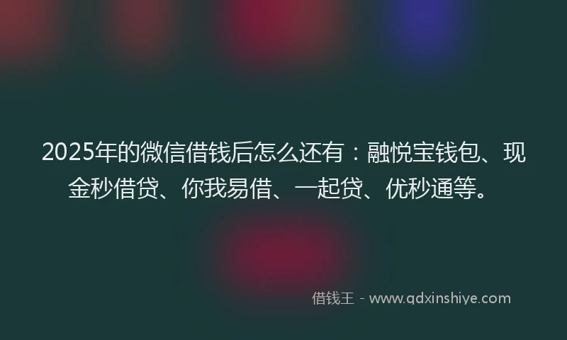 2025年的微信借钱后怎么还有：融悦宝钱包、现金秒借贷、你我易借、一起贷、优秒通等。