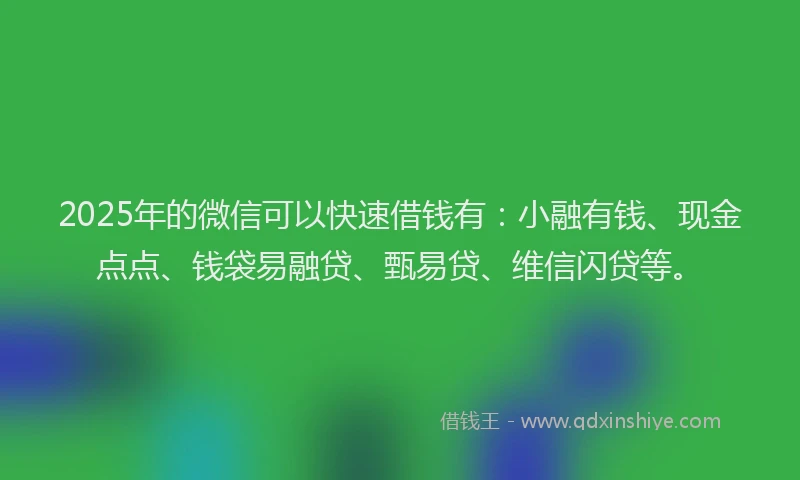 2025年的微信可以快速借钱有：小融有钱、现金点点、钱袋易融贷、甄易贷、维信闪贷等。