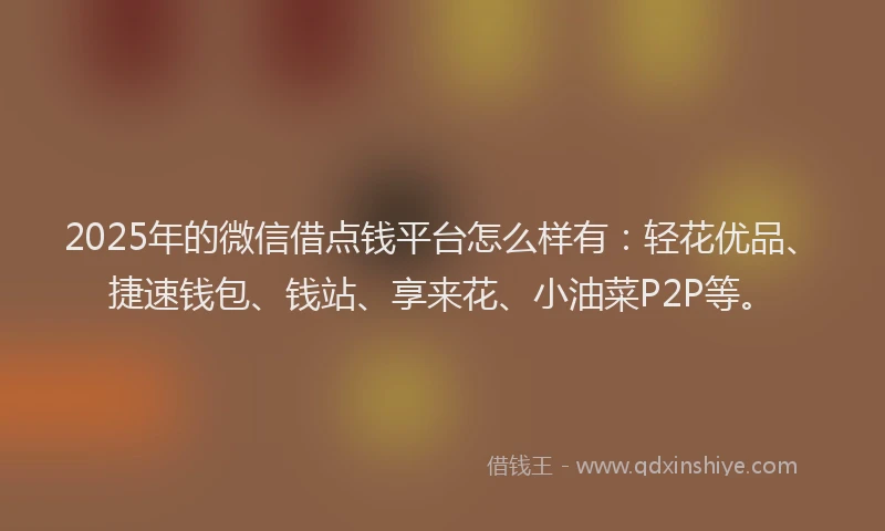 2025年的微信借点钱平台怎么样有：轻花优品、捷速钱包、钱站、享来花、小油菜P2P等。