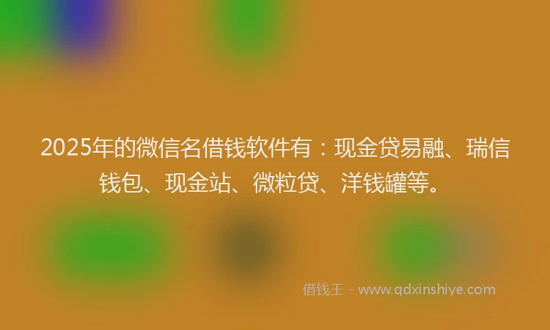 2025年的微信名借钱软件有：现金贷易融、瑞信钱包、现金站、微粒贷、洋钱罐等。