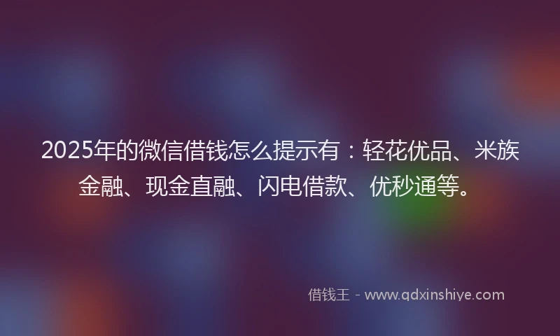 2025年的微信借钱怎么提示有：轻花优品、米族金融、现金直融、闪电借款、优秒通等。