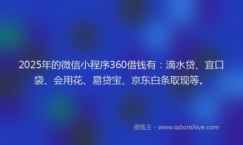 2025年的微信小程序360借钱有：滴水贷、宜口袋、会用花、易贷宝、京东白条取现等。